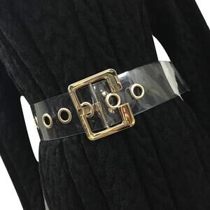 8567 Women Fashion Holographic Clear Wide Belt Transparent Pvc Metal Buckle